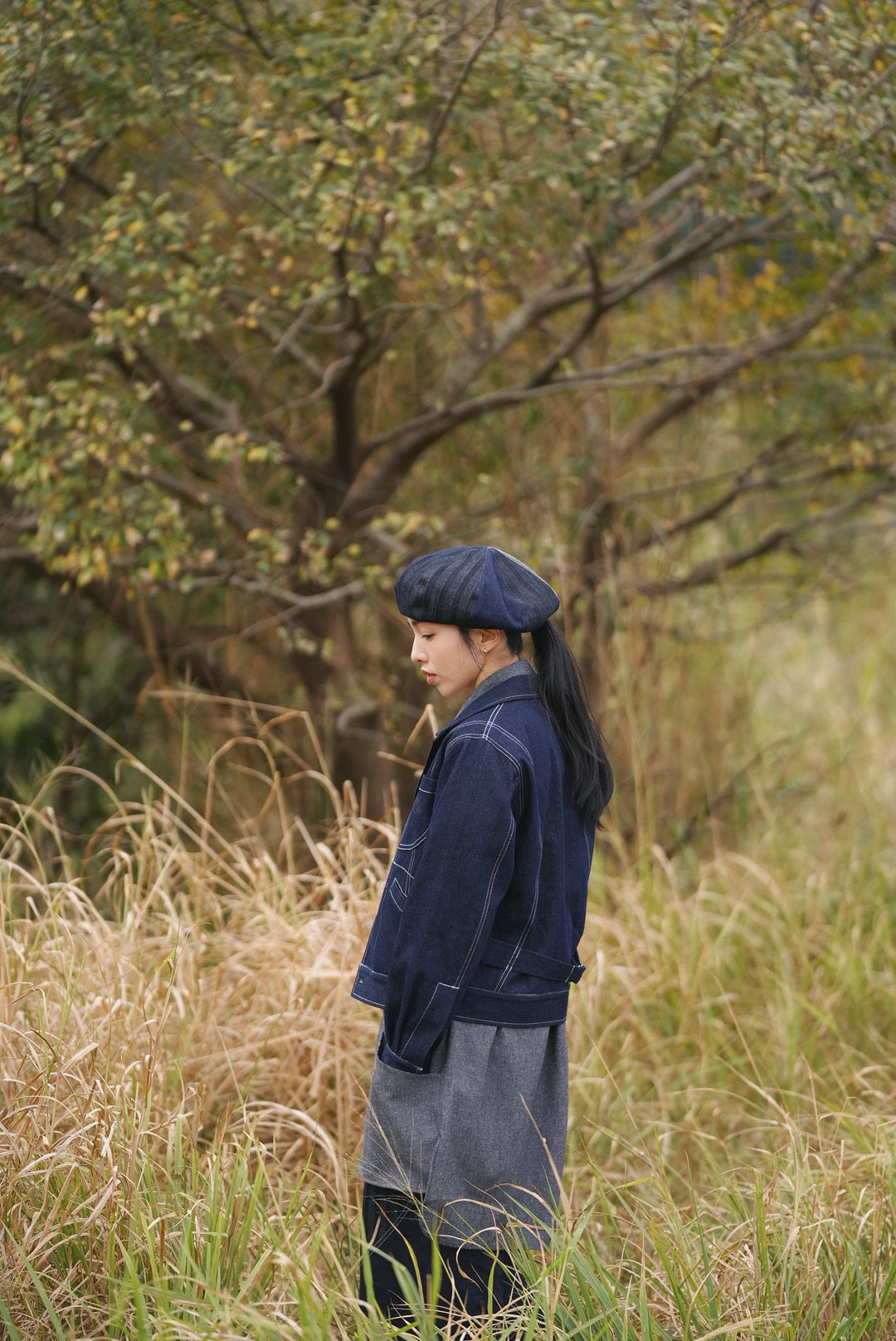 Jungle Lofi Vintage Label Hat - Denim Dark Blue Patch Work