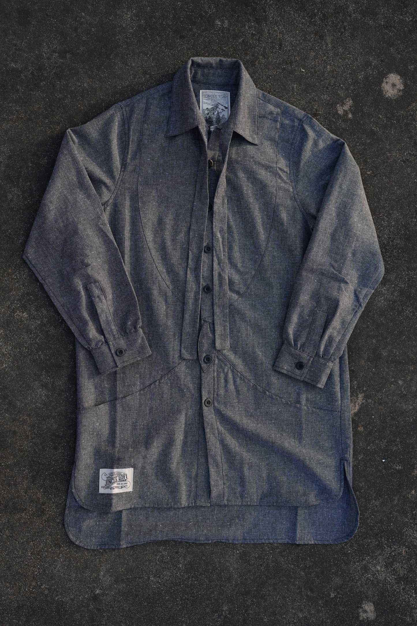 Jungle lofi Vintage Label Long Shirt -Dark Blue Denim