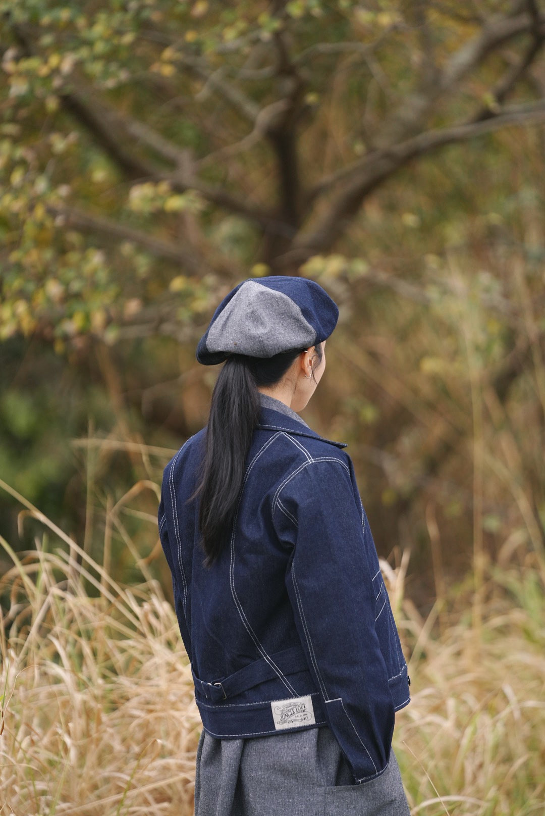 Jungle Lofi Vintage Label Hat - Denim Dark Blue Patch Work